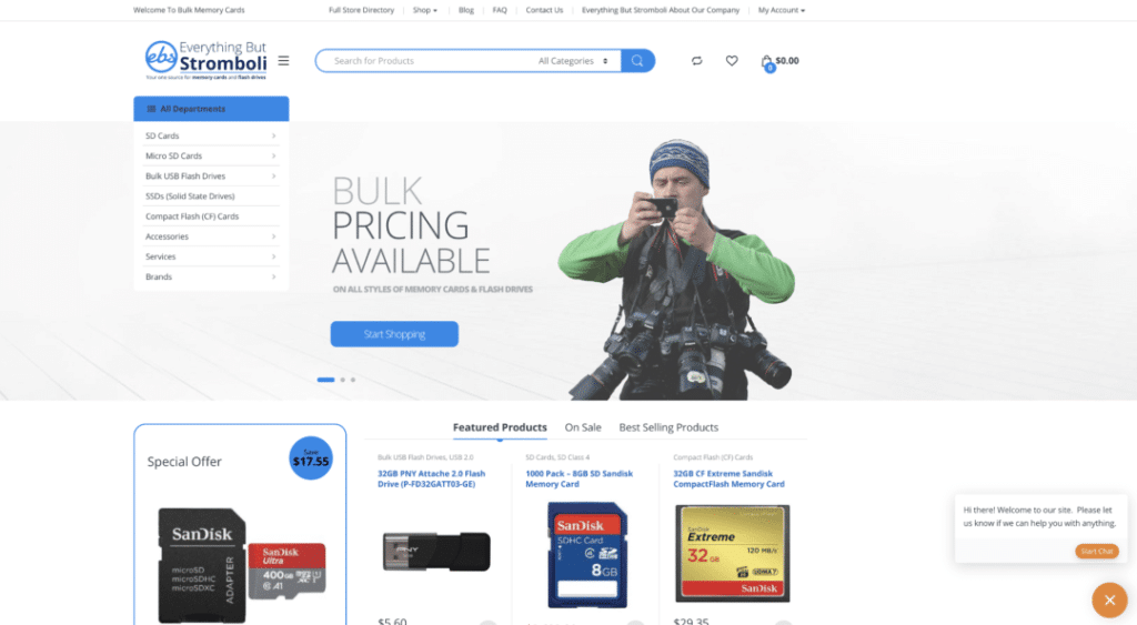 Bulk Memory Cards Homepage Example