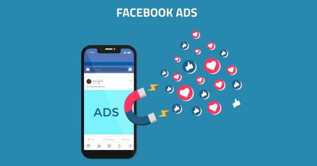An image of a Facebook ad on a phone attracting likes.