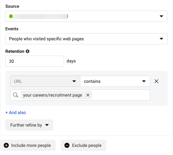 An example of how to set up a Facebook recruiting campaign.