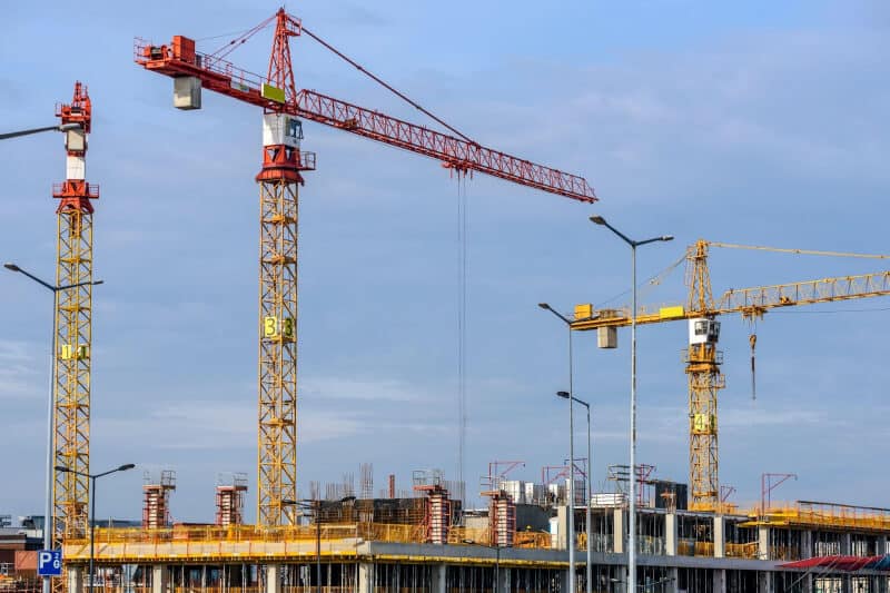 Cranes being used in a construction project