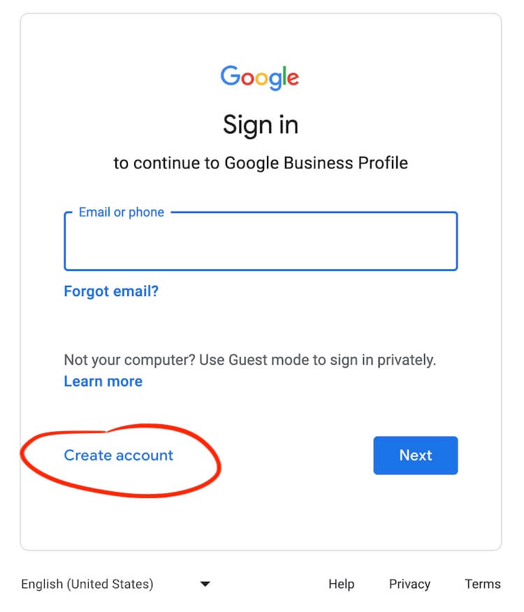 screenshot showing how to login or create a new Google account