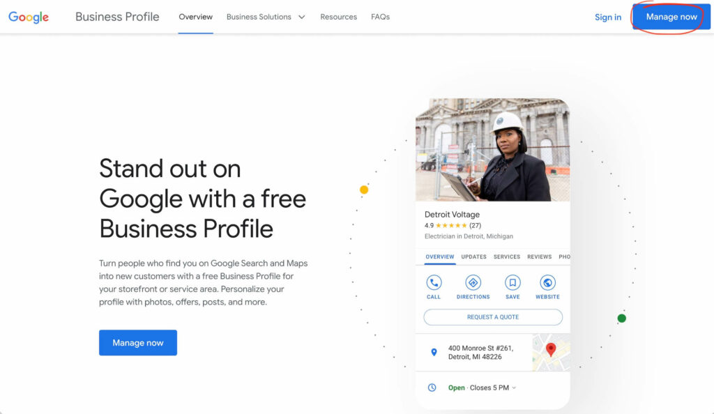 screenshot showing how to manage your Google Business Profile