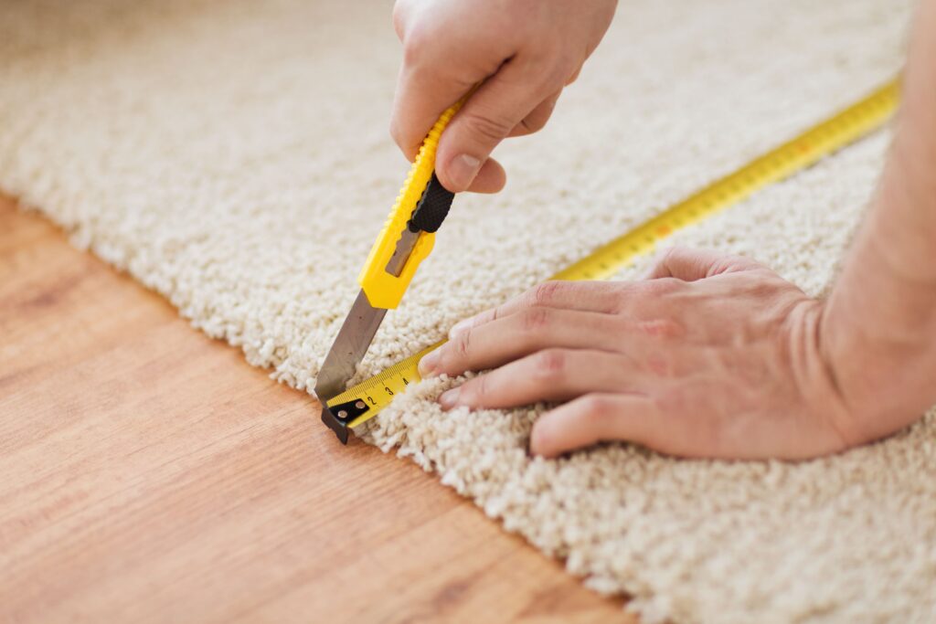 Carpet installer working on project