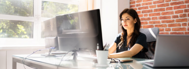 A woman working on eeat for seo