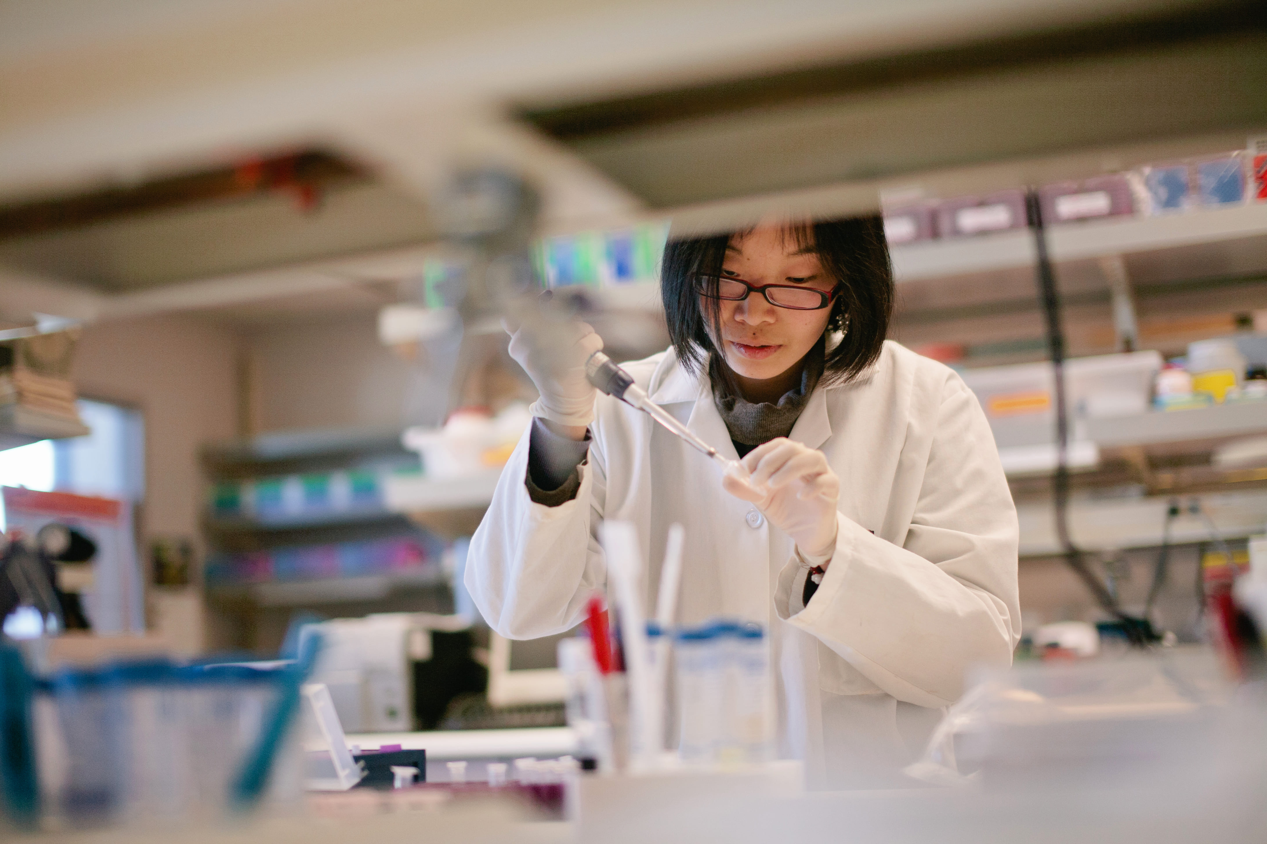 A technician creating life science content